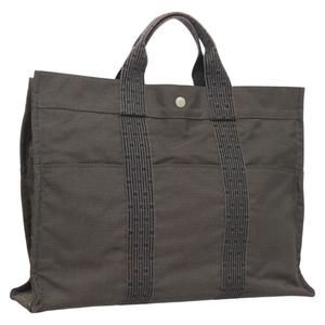 HERMES Her Line MM Hand Bag Canvas Gray Auth 121140